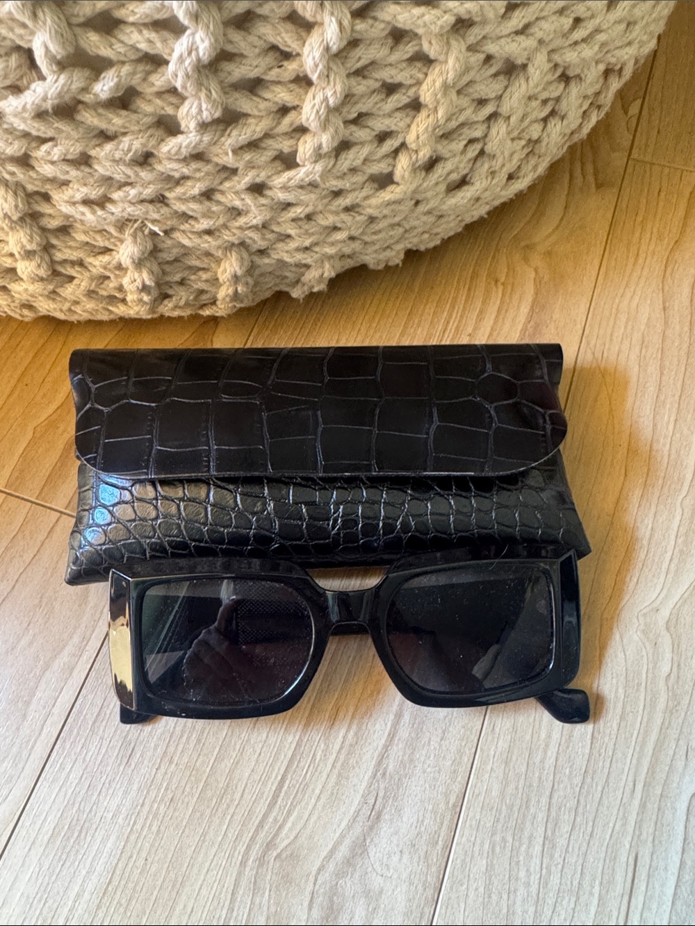 Peta + Jain Black Square Frame Sunglasses with Croc-Texture Case